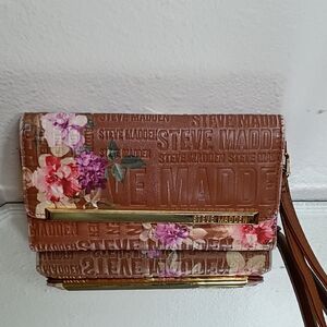 Steve Madden Brown Floral Embossed Wristlet